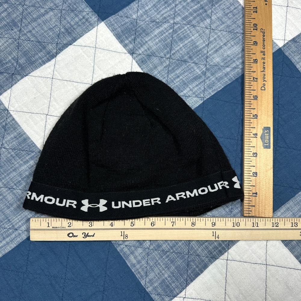 Under Armour Black Knit Runners Beanie Skull Cap Logo Size L - Picture 3 of 5